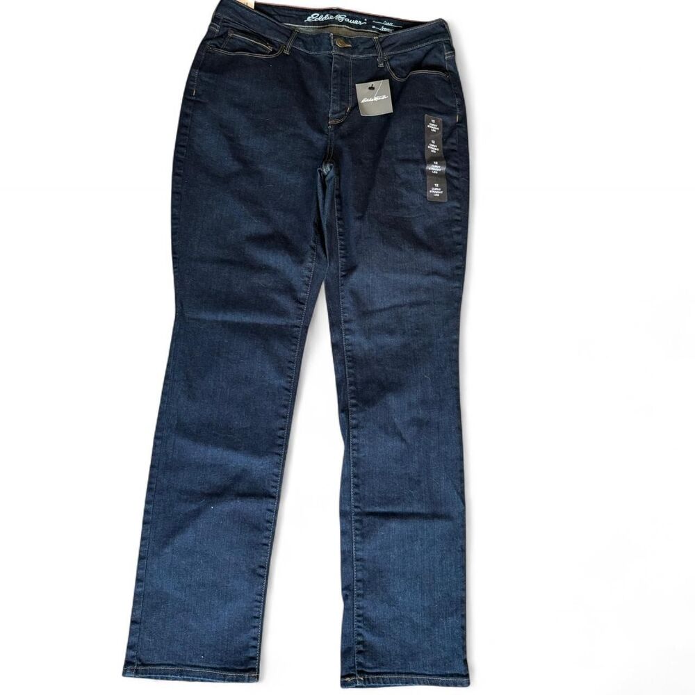 NWT Eddie Bauer Curvy Straight Jeans Womens 12 Dark Wash Stretch Denim